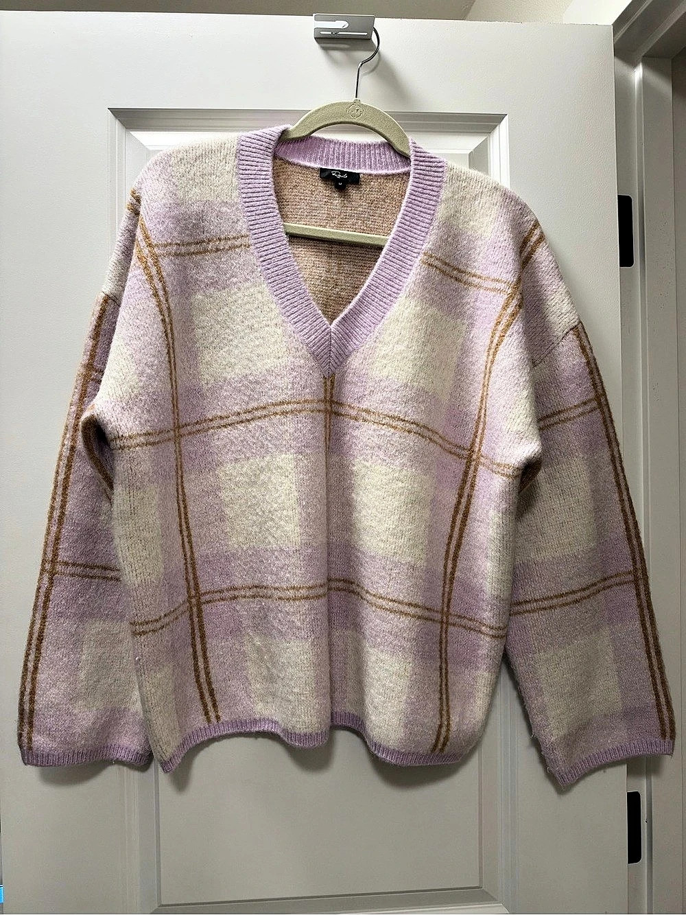 Rails Colleen Sweater Plaid V-Neck Purple & Cream Medium